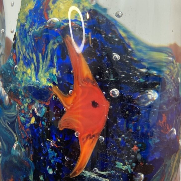 Paperweight Dynasty Gallery Glass Fish Flower Bubbles Heirloom Collection Vtg - Picture 10 of 10